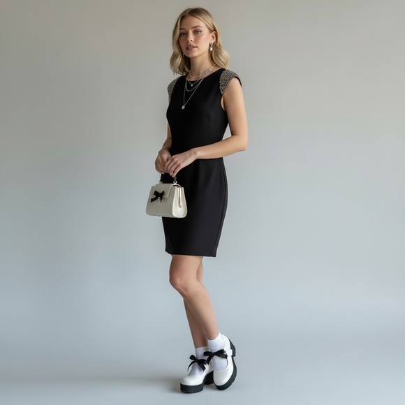 Y2k Nordstrom Speechless black Silver beaded Mini party Dress LBD Glam Coquette - Picture 3 of 9